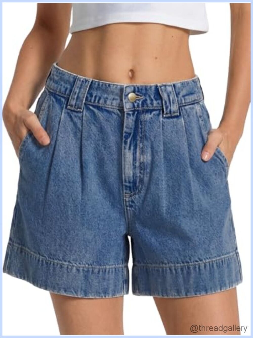 Womens High Rise Baggy Denim Jean Shorts Organic Cotton Pockets